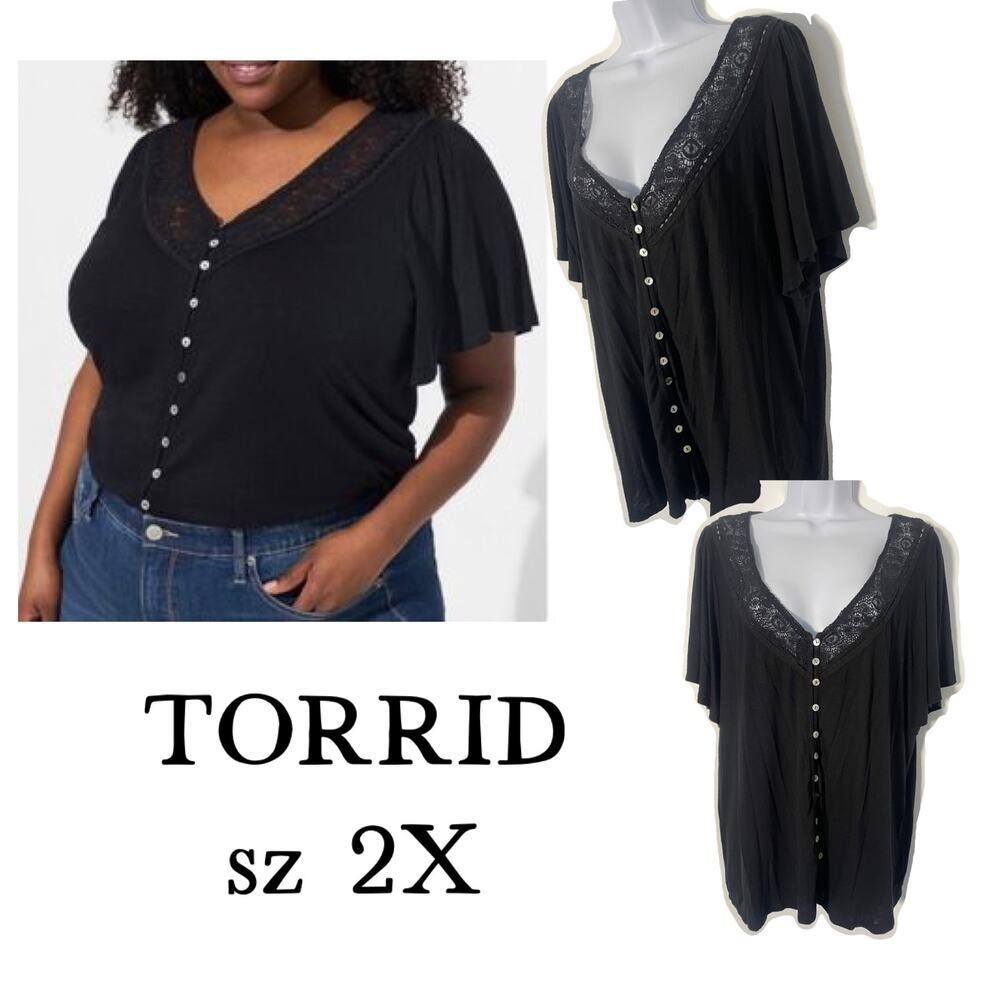 Torrid minimalist basic Black Lace Top 2X